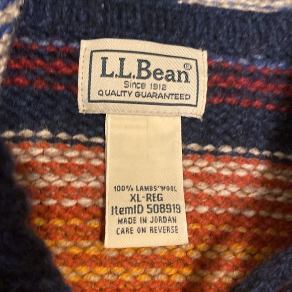 L.L.Bean Stripe Rag Wool Lambs’ Wool Hoodie Sweater Size XL - Picture 2 of 8